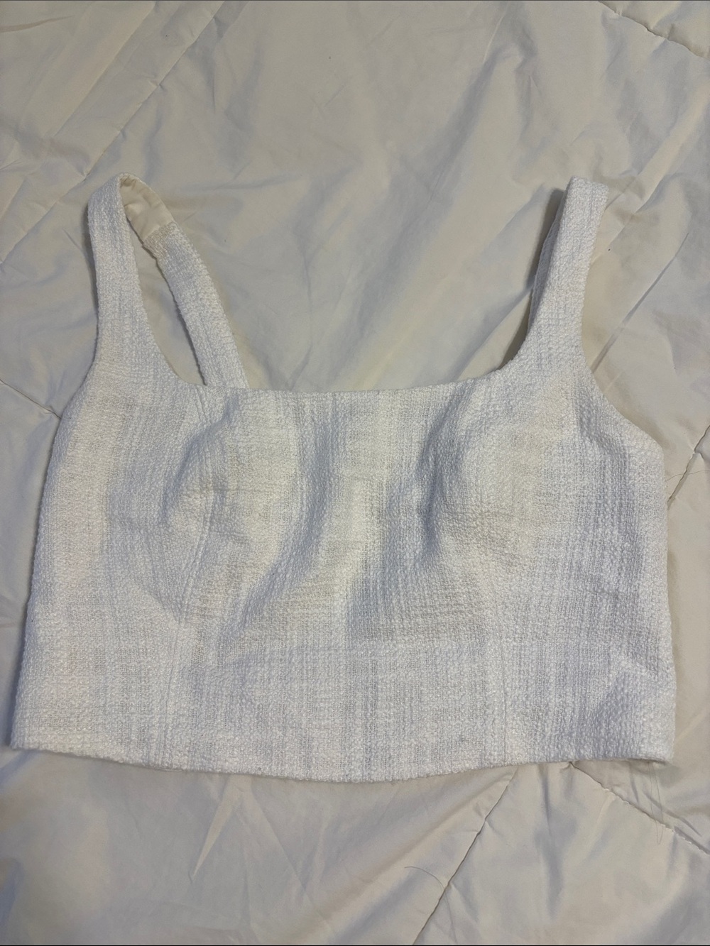 Abercrombie & Fitch White Textured Square-Neck Crop Tank